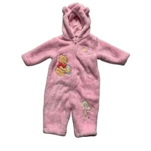 Disney Bunting Snowsuit Winnie Pooh Hooded One Piece Zip Fuzzy Coverall 3-6M